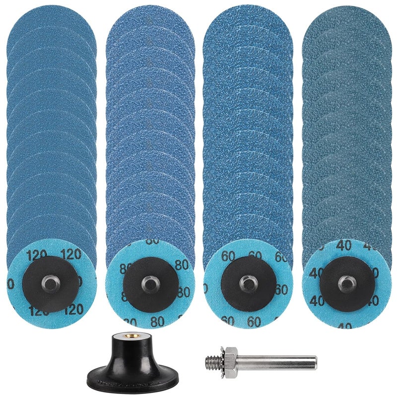 Shineboc 2 Inch Zirconia Sanding Discs, 49Pcs 4-Grit (40/60/80/120) Quick Change Discs with 1/4" Roll Lock for Die Grinder Surface Conditioning Sanding Discs for Rust Removal, Deburring & Polishing - Image 1